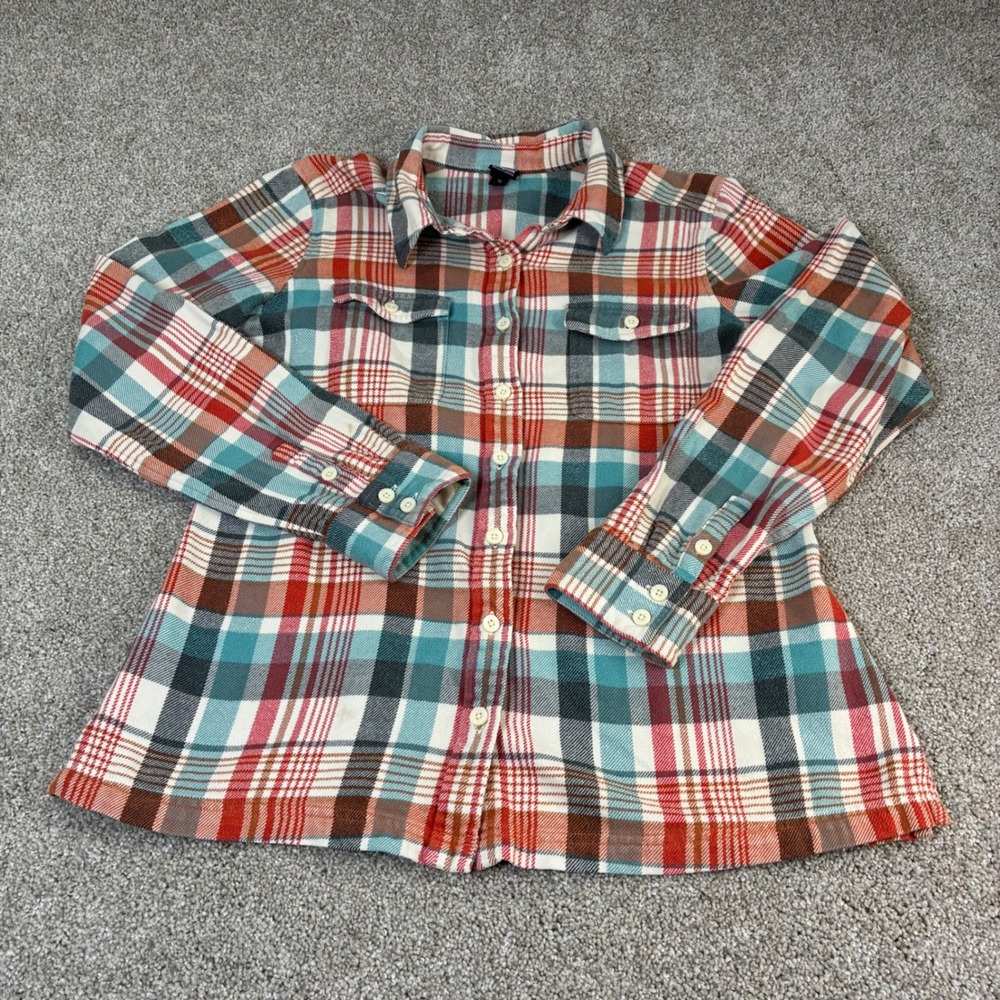 Patagonia Organic Cotton Flannel Shirt Women Size 12 Plaid LS Gorpcore Button Up